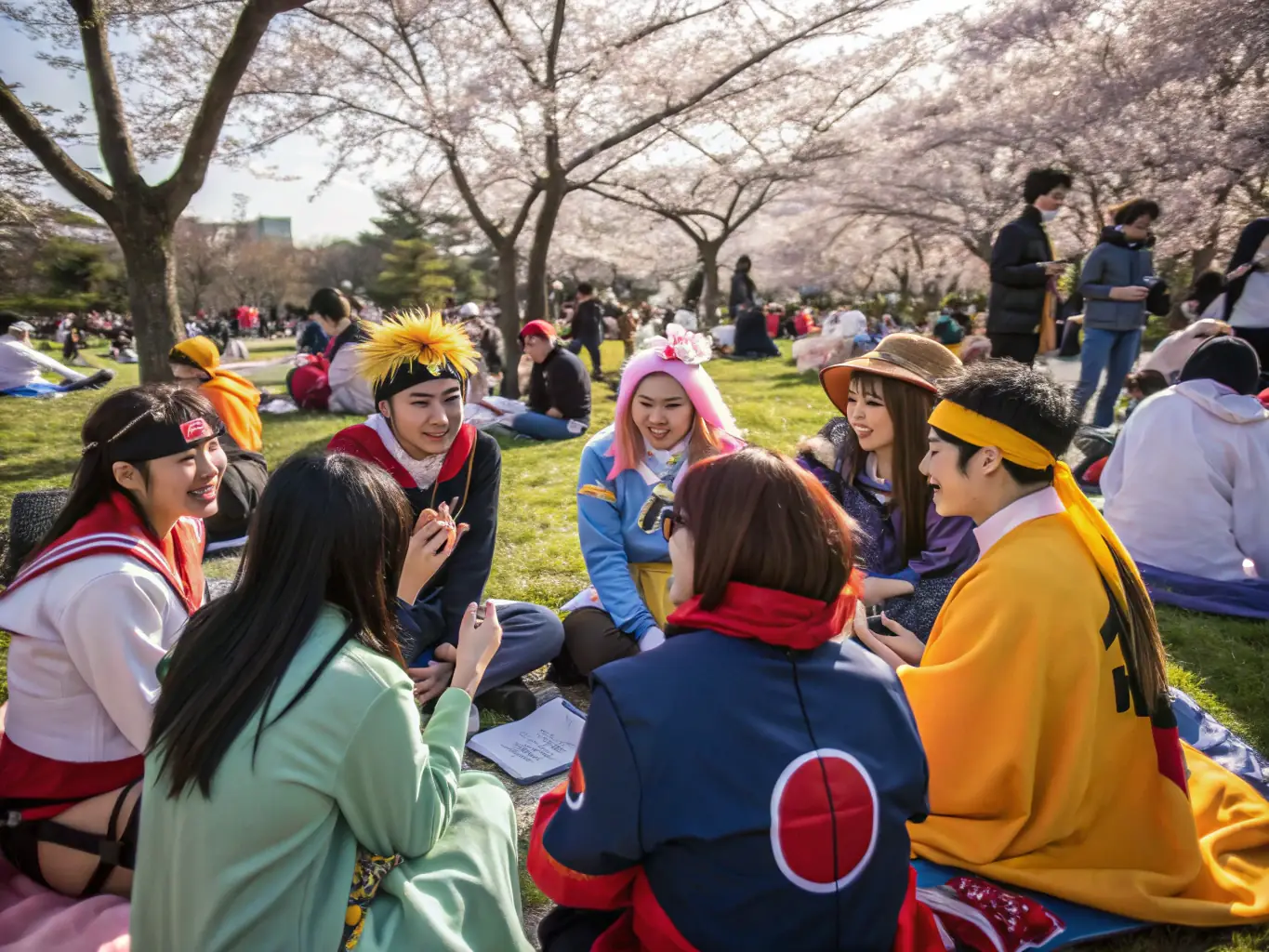 An image of a diverse group of community members engaging in a lively art workshop outdoors, with vibrant colors and smiling faces.